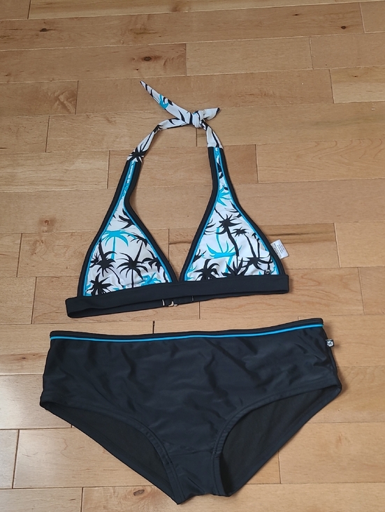 Aqua Other - Aqua Bikini Black Blue Tropical Palm Trees Top Sz Medium Bottoms Size Large 2pc